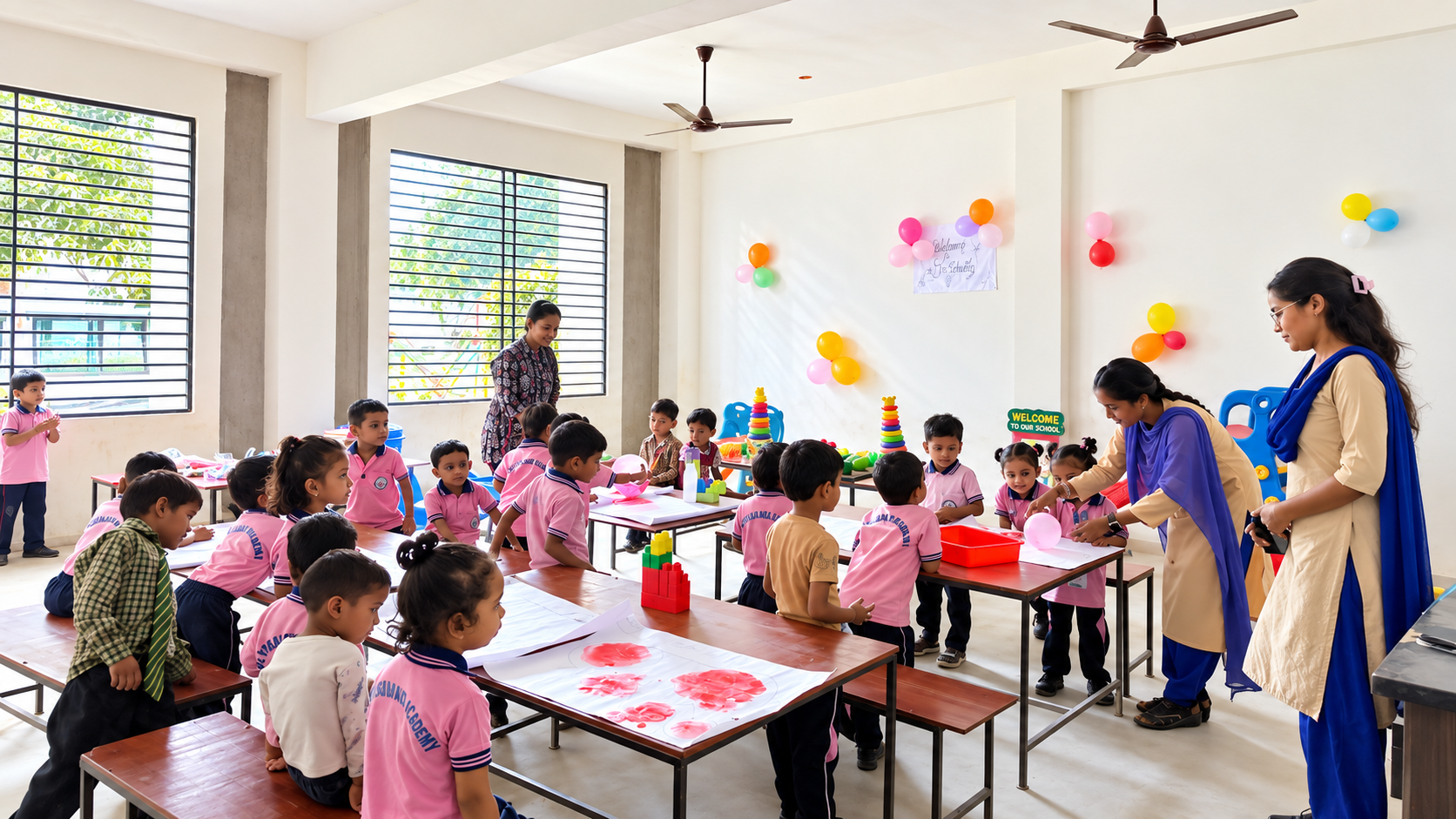 Students engaged in a classroom learning activity
